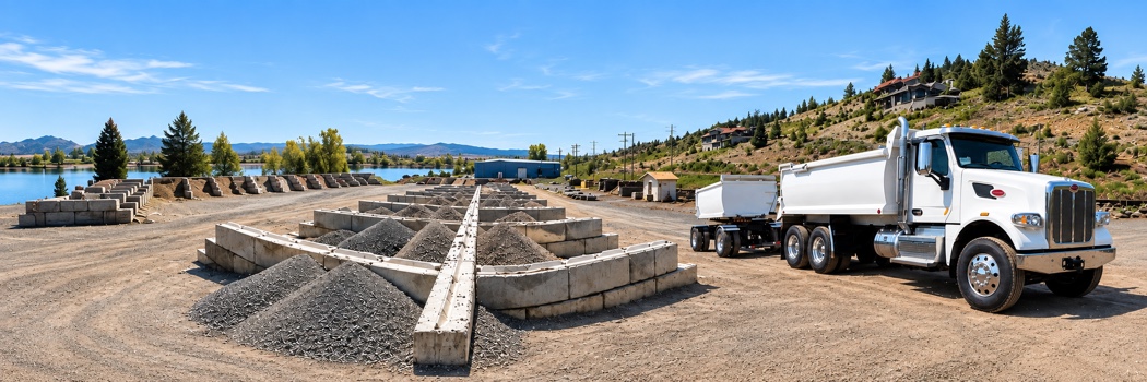 River’s Edge landscape material bins and delivery truck at the yard